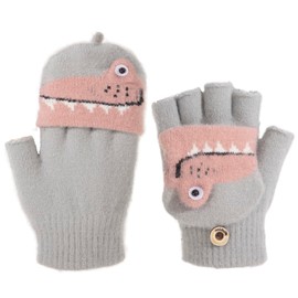 HOTKMB Kids Gloves Winter Warm Fingerless Flap Cover Gloves Soft Toddler Knitted Mittens for 3-8 Years Boys Girls Grey
