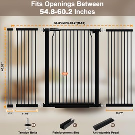 THEYFIRST 41" Extra Tall Dog Gate for Doorways Stairs, 54.8-60.2 in in Wide Baby Gates Walk Thru, No Drill Long Pet Gate for Doggie Puppy, Auto Close Large Child Safety Gate with Door Indoor, Black