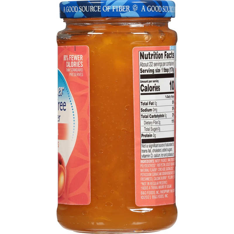 Polaner Sugar Free with Fiber, Peach Jam, 13 Ounce
