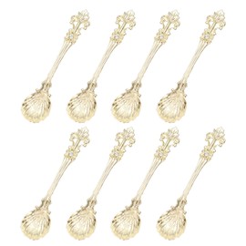 WJXFHTD 8PCS Vintage Dessert Spoons Carved Zinc Alloy Spoon Espresso Spoons Mini Shell Shape Decorative Spoon Mugs, Refreshments, Ice Cream Spoons (Gold)