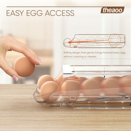 theaoo theaoo Egg Holder for Fridge, Automatic Rolling Egg Container for Refrigerator, Clear Plastic Egg Dispenser, Stackable Eggs Organizer with Quick Removable inner Tray For Organizers and Storage, 2Pack