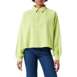 NA-KD Women's Buttoned Collar Sweater Polo Jumper, lime green