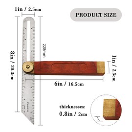 Adjustable Blade Square Ruler Sliding Bevel Gauge T Bevel Angle Ruler Hardwood Handle Stainless Steel Blade Ruler for Craftsman Engineer Woodworking