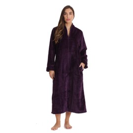 Just Love Textured Plush Zipper Lounger Robe for Women, Wine, Medium