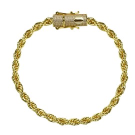 PY BLING 14k Gold Plated Rope Bracelet with Lab Diamond Clasp 5mm Stainless Steel Twist Chain Bracelet for Men Women 8.5inch