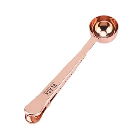 TOPINCN Cucharas de medir de Oro Rosa/Cuchara de café Manija Larga de Acero Inoxidable con Clip de Sellado de Bolsa para Mezcla de Leche en Polvo