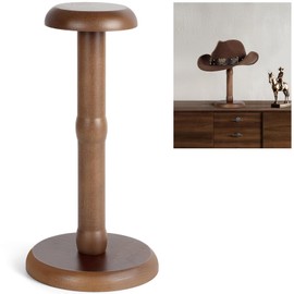 SEKSON Cowboy Hat Stand, Tabletop Hat Display Rack, Solid Wood Hat Holder Stand for Caps Wigs Helmets, Rustic Brown (One Piece)