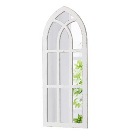 Sintosin Rustic Long Arched Window Mirrors for Wall Decor 14 X 36 inch, Hanging Distressed White Window Pane Mirror, Handmade Farmhouse Wood Cathedral Mirror Window for Bathroom Living Room Entryway