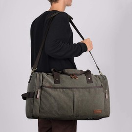 S-ZONE Canvas Duffel Bag Travel Weekend Overnight Bag with Shoes Compartment for Men