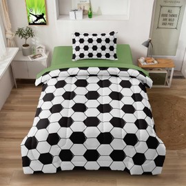 Leaflin Soccer Comforter Set Twin for Boys Girls, 4 Pieces Soccer Bedding Twin Bed in a Bag Set with Sheets, Black and White Bed Sets for Teenage