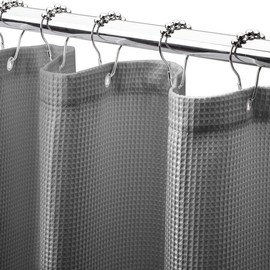 AmazerBath 240GSM Waffle Shower Curtain, 72x72 Inches Waffle Shower Curtain, Fabric Washable Shower Curtain with Waffle Weave, Heavy Duty Hotel Quality Bathroom Shower Curtains - Color: Grey