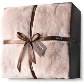 Luxury Faux Fur Oversized Throw Blanket with Plush Velvet Reverse, Fox Lynx or Gray Mink (Blush X-Long)