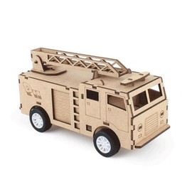 (Hottracks) DIY Wooden Model Assembly Kit Pullback Fire Truck TM-570 / (핫트랙스)DIY 나무 모형 조립 키트 풀백 소방차 TM-570