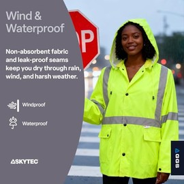 GGS Traje de lluvia de tres piezas, alta visibilidad, baberos impermeables y chaqueta con capucha desmontable, equipo de lluvia ligero para construcci