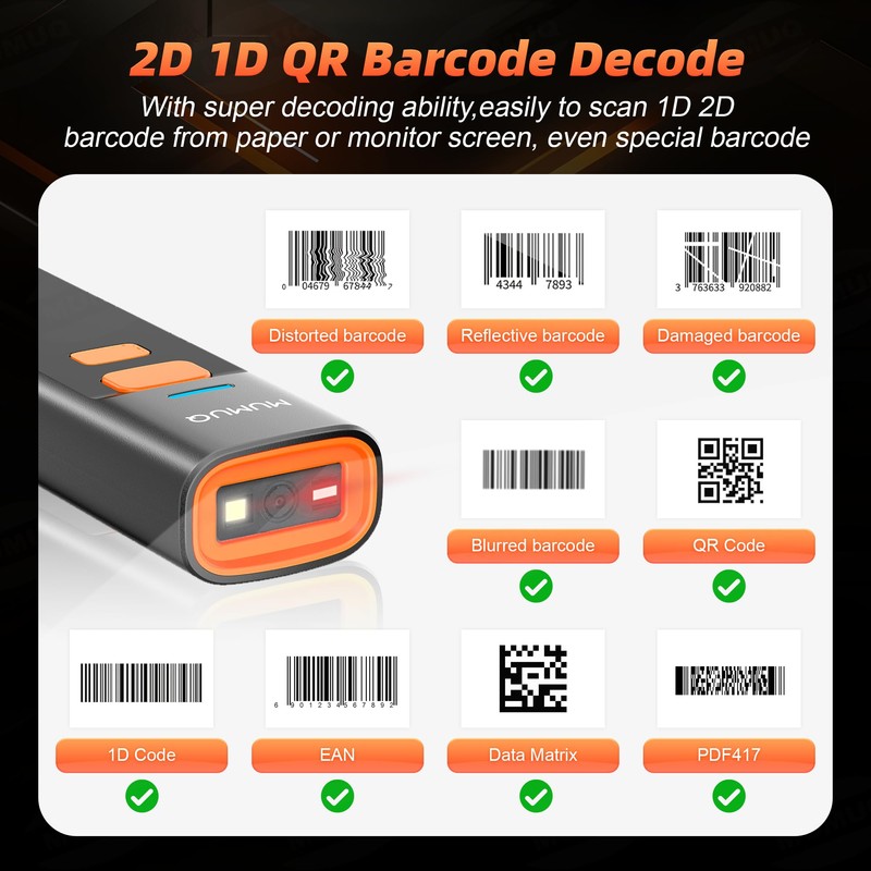 Wireless Barcode Scanner Mini Bluetooth 1D 2D QR Bar Code
