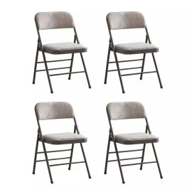 Unbranded Fabric White Steel Frame Padded Folding Chair(4 PACK)