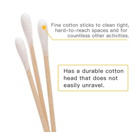 Pack of 200 Bamboo Cotton Buds Long Cotton Buds Cleaning Sticks Ear Sticks Cleaning Sticks Wooden Large Head for Makeup, Cleaning, Polishing, Eyebrows, Beauty, Nails