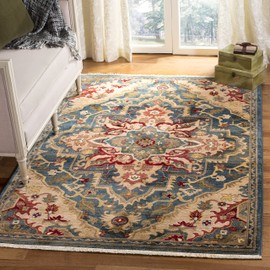SAFAVIEH Kashan Collection Accent Rug - 3'3" x 4'1, Blue & Beige, Traditional Oriental Design, Non-Shedding & Easy Care, Ideal for High Traffic Areas in Entryway, Living Room, Bedroom (KSN304B)