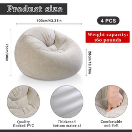 Realspring Inflatable Bean Bag Chair for Adults Blow up Chair Lazy Sofa Lounge Folding Portable Movie Night Chair for Reading Room Bedroom Living Room Camping(Coffee, Dark Grey,4 Pcs)