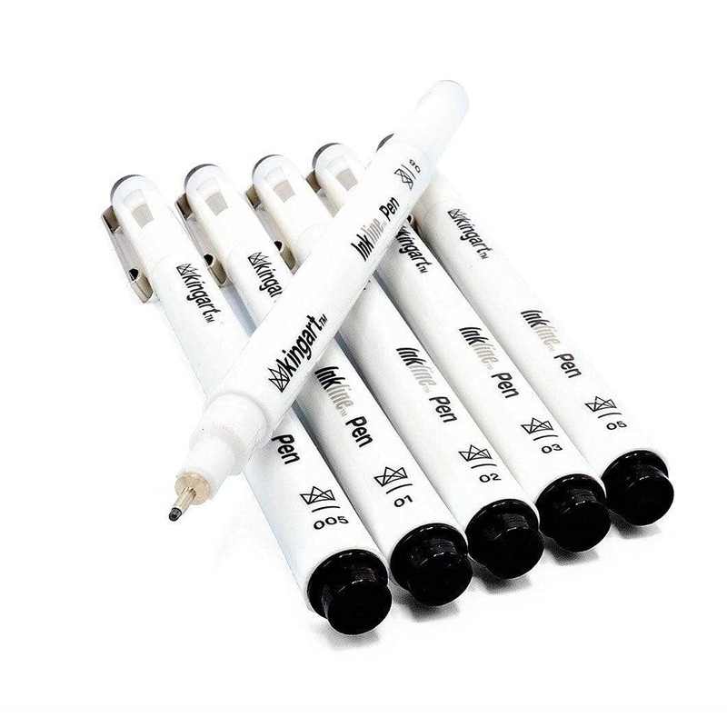 KINGART Inkline Fine Line Black Pens, Set of 6 with