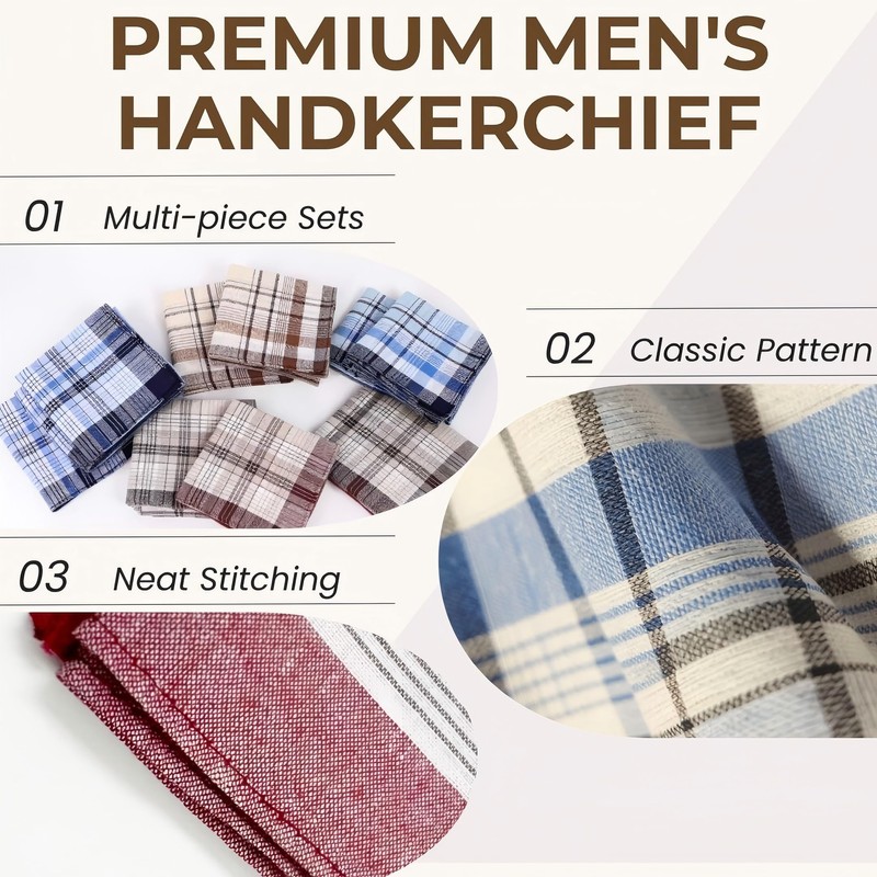 12 Pack Men's Handkerchiefs Cotton Handkerchief for Men Classic Assorted