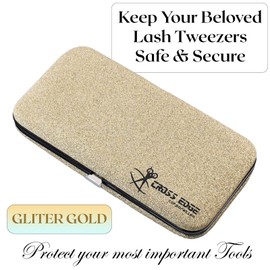 Cross Edge Corporation Empty Glittery Eyelash Extension Tweezers Storage Case Multipurpose Portable lash Tweezers Magnetic Box Hold 6 Tweezers - Keep Your Beloved Lash Tweezers Safe & Secure (Gold)