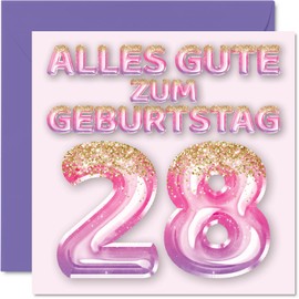 28th Birthday Card for Women - Pink Purple Glitter Balloons - Happy Birthday Cards for 28 Year Old Wife Daughter Sister Aunt, 145mm Twenty-Eight Birthday Greeting Cards