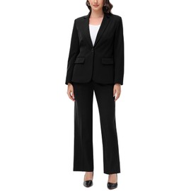 Lamgool Women's 2 Piece Pant Suits Dressy Blazer Wide Leg Pants Set Subtle Glimmer Pantsuits Business Casual Outfits(Black,L)