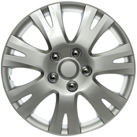OxGord 16 inch Silver Snap-On Hubcaps with 7 Split Spoke Compatible with 2009-2013 Mazda 6 Standard Steel Wheel Covers