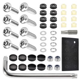 Kit de Tornillos Antirrobo para Matrícula, Acero Inoxidable, Incluye Destornillador, Soportes y Tuercas, Tornillos antirrobo de acero inoxidable, apto para todos los modelos de vehículos (Negro)