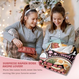 Ramen Anime Bubble Tea Blanket for Kids Teen Girl Gifts, Soft Flannel Throw, Cute Kawaii Stuff Birthday Gift for Women, Lightweight Cozy Fleece Blankets Decor Room Bed Sofa-40x50inches