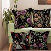 Black Gothic Floral Throw Pillow Covers, Purples Flower Dark Decorative