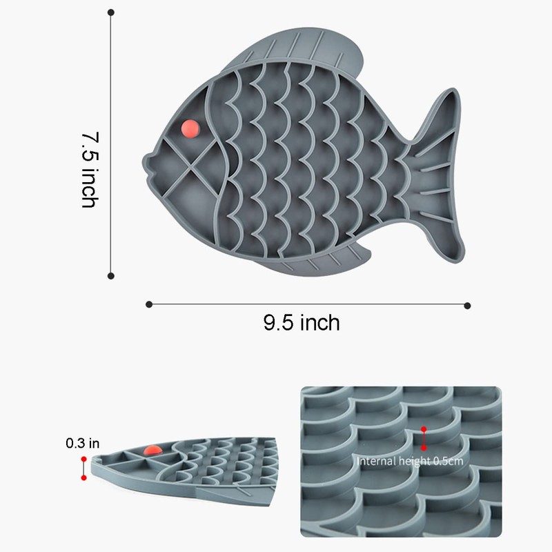 Slow Feeder Cat Bowls, Fish Shape Silicone Puzzle Feeder Lick