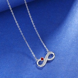 Arrebol Infinity Chain Women's Necklace 925 Sterling Silver Infinity Pendant with Heart Zirconia Adjustable Chains 45 cm + 5 for Women Jewellery Gift, Cubic Zirconia, Cubic Zirconia