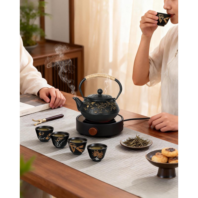 28oz Cast Iron Teapot with 4 Cups, Tea Kettle for