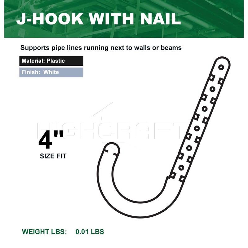 Highcraft PXJHNG004-10 PEX Support J-Hook Hanger with Nails; for 4