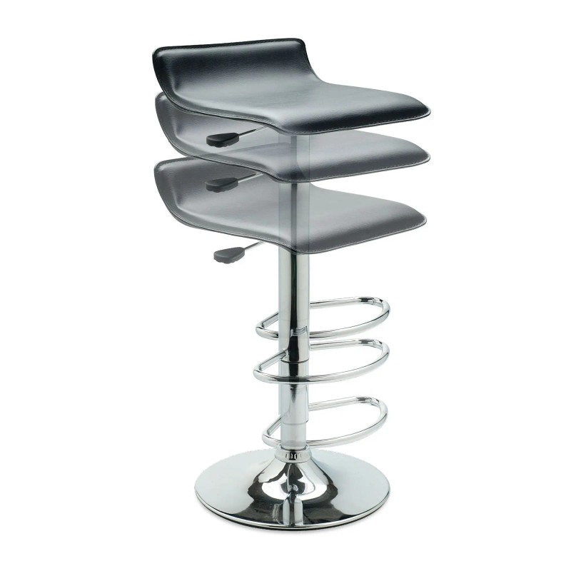 Modern Contemporary Black Faux Leather Bar Stool with Chrome Base