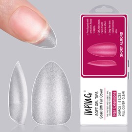 INPING Soft Gel Full Cover Nail Tips, No File Nail Tips, 240PCS Full Matte Acrylic False Reusable Nail Tips Extensions for Home DIY Manicure Nail Salons, 15 SIZE SHORT ALMOND