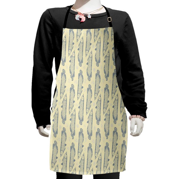 Ambesonne Nautical Apron, Marine Theme Arowana Fish Pattern Along Seaweeds