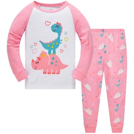 Girls Pyjamas Set Christmas Toddler Clothes Cotton Sleepwear Cute Dinosaur Nightwear Long Sleeve PJs 2 Piece Outfits for Kids Age 1-2 Years