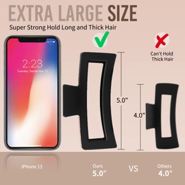 ZYTJ Pinzas de Garra Extra Grandes de 5" para Cabello Grueso Y Largo, Paquete de 4 Pinzas de Garra Xl Jumbo, Pinzas Rectangulares Antideslizantes Mate de Gran Tamaño para Mujeres, Clip de Mandíbula De