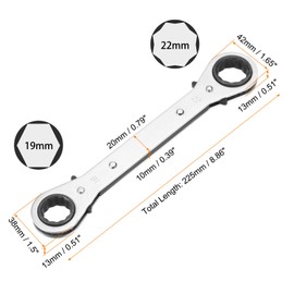 QUARKZMAN Double Box Ends Reversible Ratchet Wrench 19 mm x 22 mm CR-V Steel 180 Degree Metric Double Head 12 Point 24 Teeth Adjustable Ratchet Gear Wrench Silver Grey