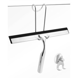 kowald Shower Squeegee Stainless Steel 25 cm Wide with Hanger and Vacuum Holder, Replacement Lip