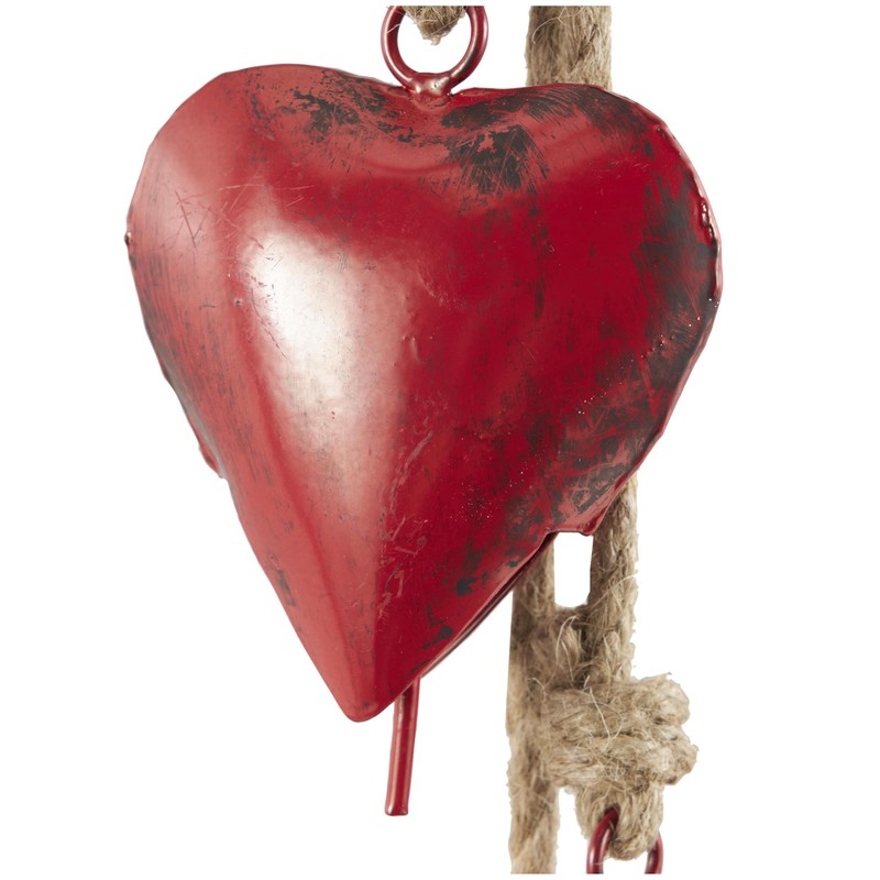 Deco 79 Red Metal Decorative Hearts with Jute Hanging Rope,