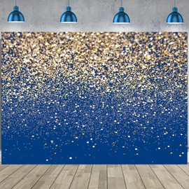 Blue Gold Glitter Backdrop Gold Spots Bokeh Photography Backgroudn for Kids Adult Wedding Prom Baby Shower Birthday Party Decorations Background (Blue, 7x5ft(84''x60''))
