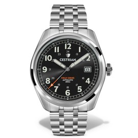 Cestrian Field Series Automatic Mens Grey Sunburst Dial Steel Bracelet Military Style Watch 200m CF921B0660