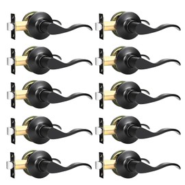 GOBEKOR 10 Pack Black Passage Lever Handle Interior Door Levers Hallway Closet Door Handles Wave Door Lock Keyless Lever Door Handles