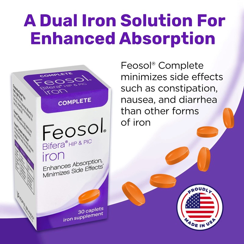 Feosol Complete Iron Supplements 30 Count High Absorption For Adults