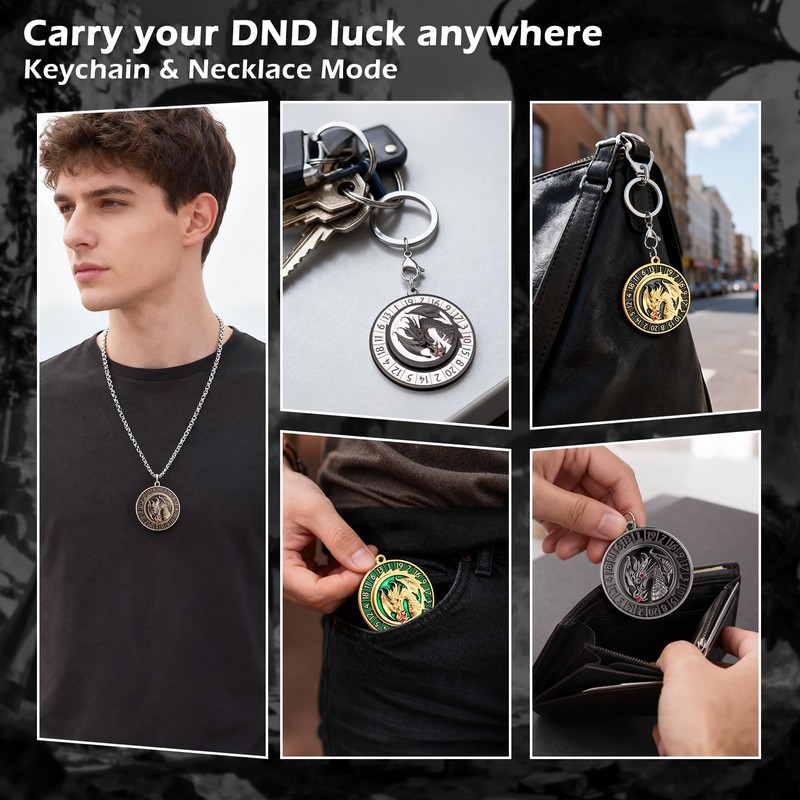 Haxtec D20 Spinner Dice with Keychain & Necklace Gifts for