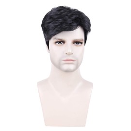 BECUS Mens Wig Short Hair Black Wigs for Men Guy Heat Resistant Synthetic Fashion Male Natural Hair Replacement Men's Wigs with Free Wig Cap Cosplay Daily Use